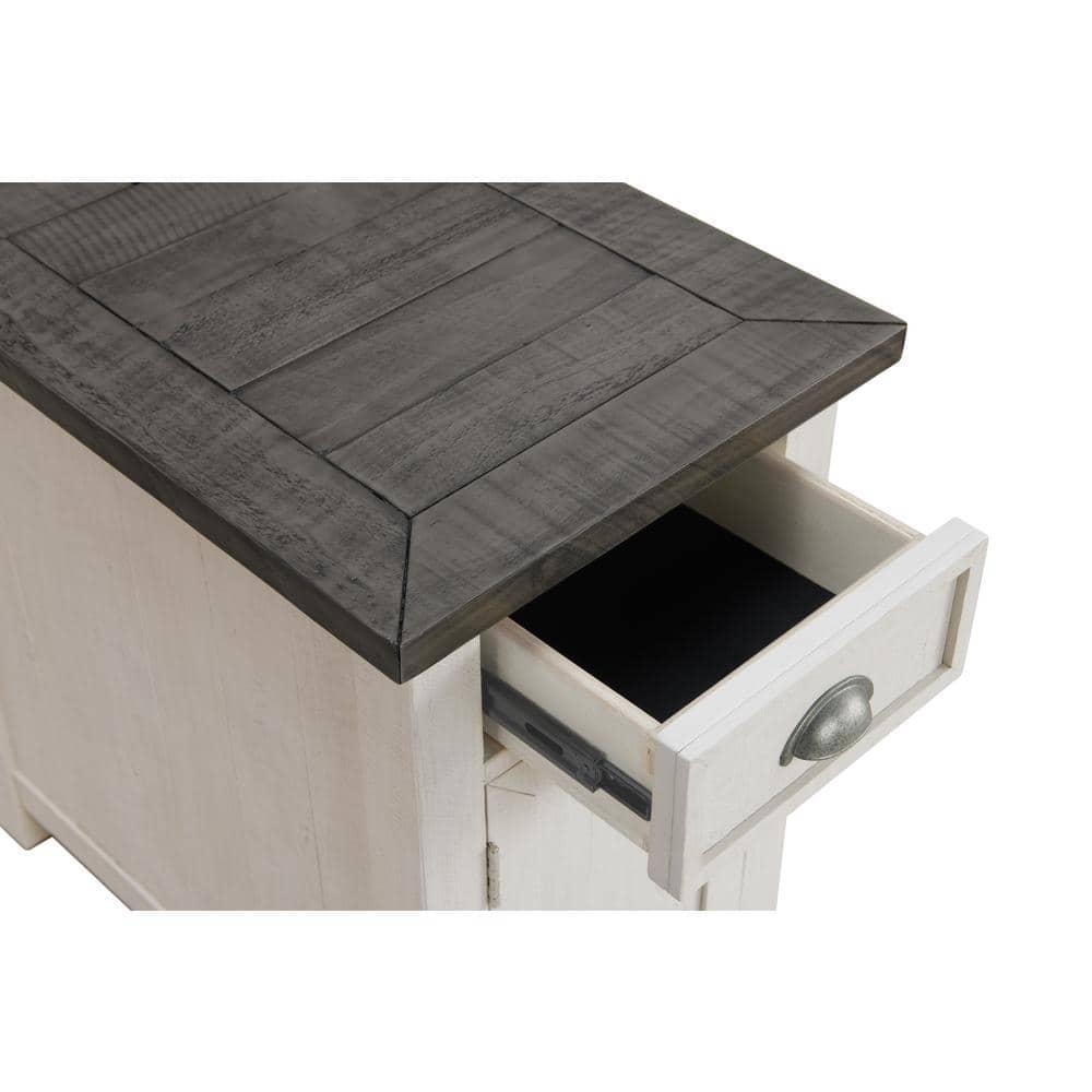 Martin Svensson Home Monterey Solid Wood Chairside Table with Power, White Stain and Grey