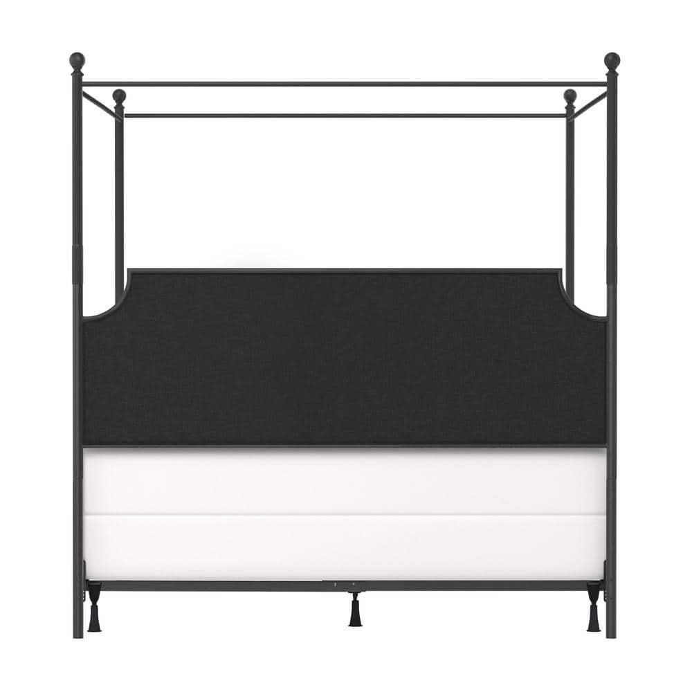 Hillsdale Furniture McArthur Metal Upholstered Canopy King Bed, Black Matte with Gray