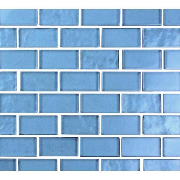 Abolos Landscape 1 in. x 2 in. Translucent Glass Plastic Face Mounted Brick Mosaic Designer Pool Tile