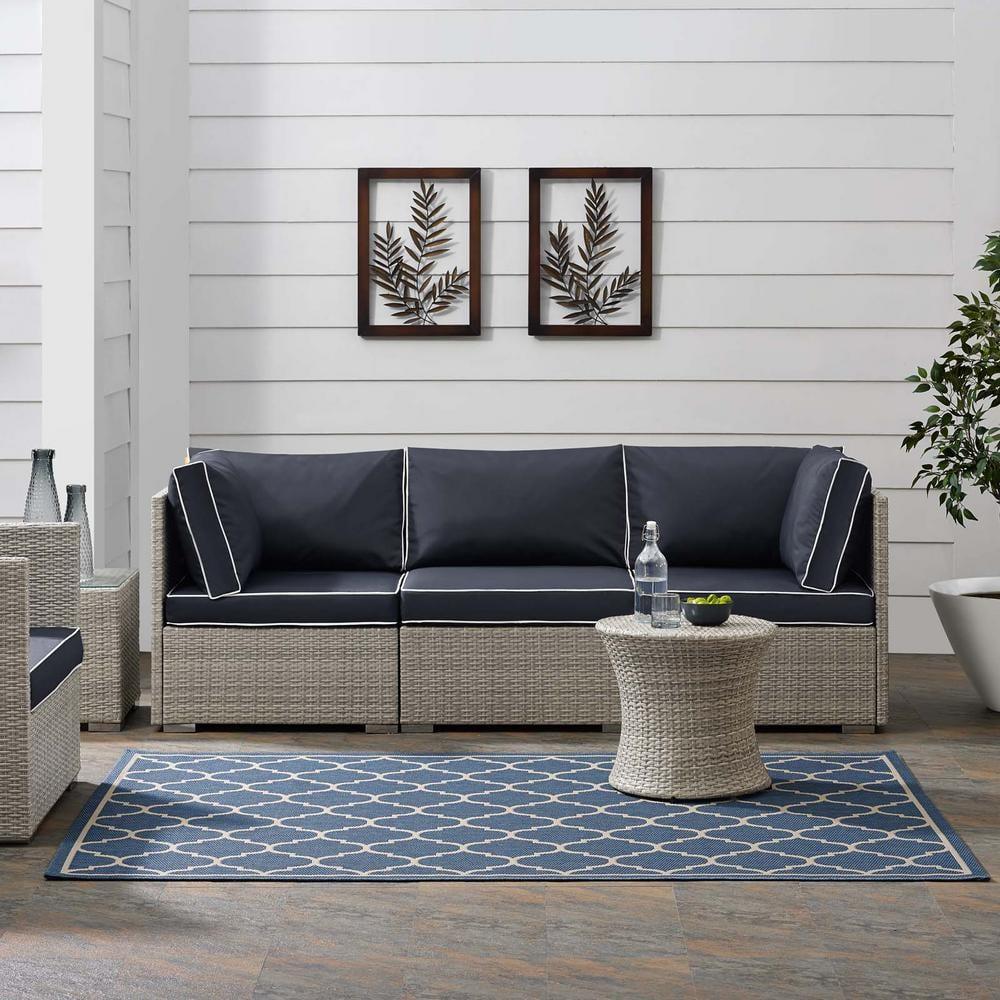 Modway Avena Moroccan Quatrefoil Trellis 8x10 Indoor and Outdoor Area Rug - Blue and Beige,  100% Soft Polypropylene ,  Tight Low Pile Weave