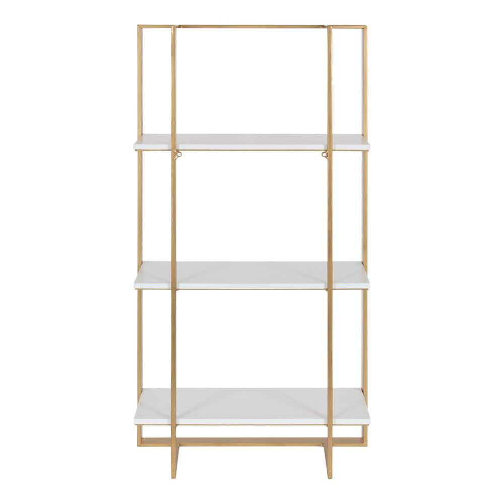 Kate and Laurel Kercheval Modern Glam Wood Wall Shelf, 15 x 32, White and Gold