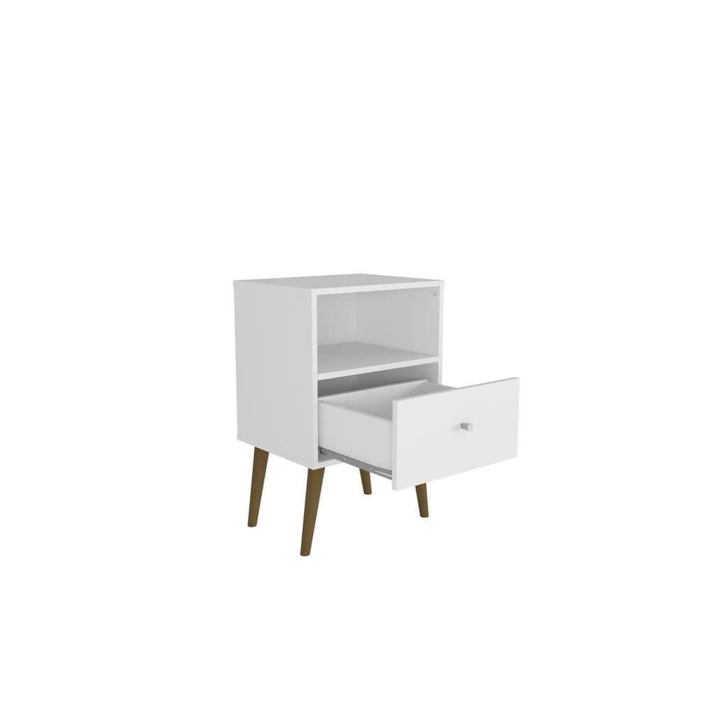 Liberty 1.0 Mid Century Modern Nightstand White - Manhattan Comfort: Bedside Table with Storage & Shelving
