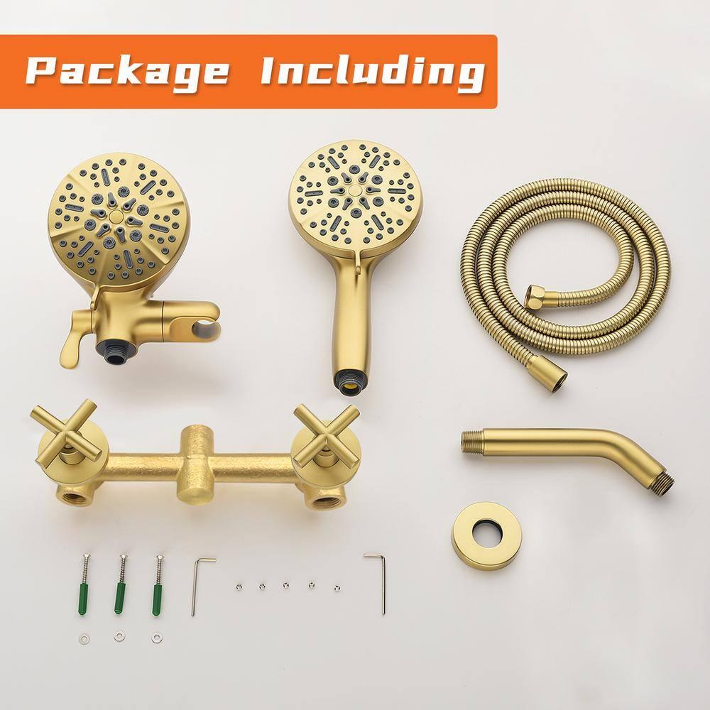 2 Handle Shower Faucet Shower System Complete 2 in 1 Shower Combo Set with Handheld Showerhead Shower Trim Kit Wall Mounted Shower Fixtures Brushed Gold