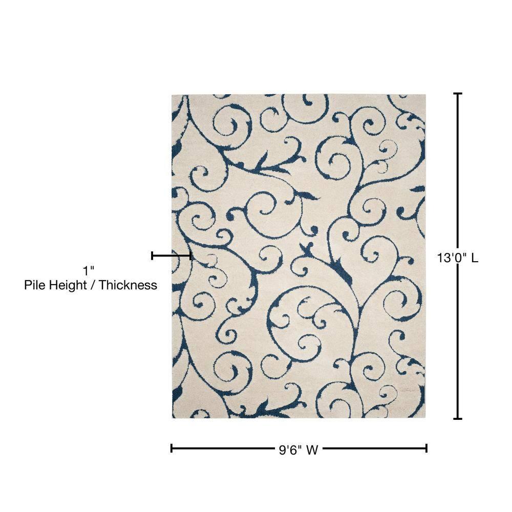 Florida Shag SG455 Power Loomed Indoor Area Rug - Cream/Blue - 9'6"x13' - Safavieh.