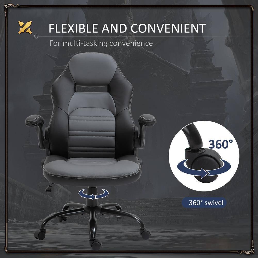 Vinsetto Ergonomic Gaming Chair, Racing Style Computer Chair, Executive Home Office Desk Chair with Faux PU Leather, Tilt, Swivel Wheels, Black / Gray