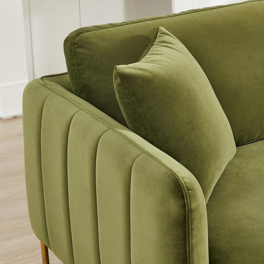 Donaldson Mid Century Modern Living Room Olive Green Velvet Sofa
