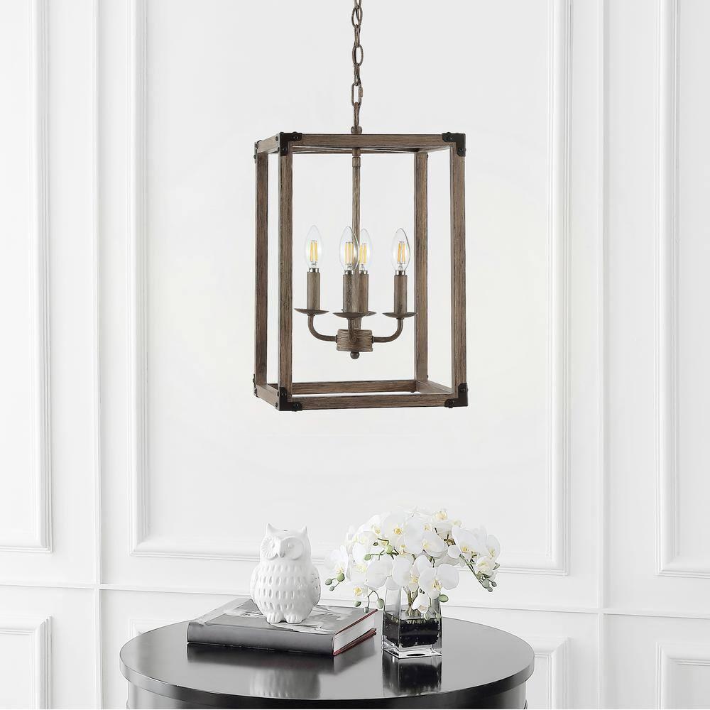 Magnolia 12.13" 4-Light Adjustable Iron Rustic Farmhouse LED Pendant, Brown
