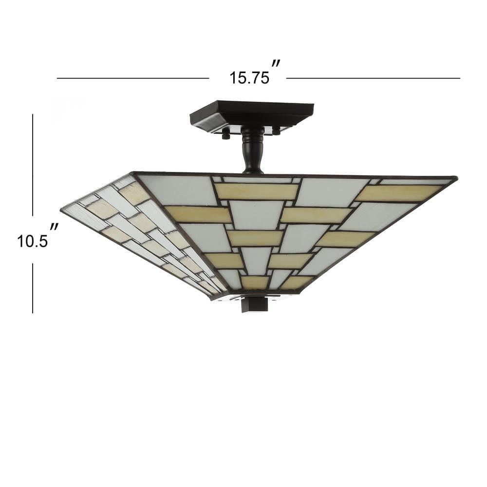 Jason 15.7 in. Tiffany-Style Glass/Metal White/Cream LED Semi-Flush Mount