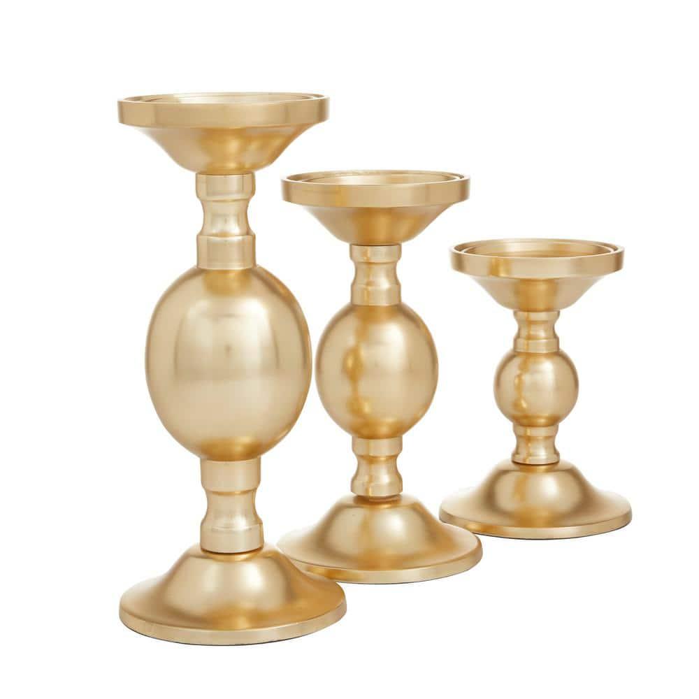 Deco 79 Aluminum Metal Decorative Candle Holder Pillar Candle Stand, Set of 3 Candlestick Holder 10", 8", 6"H, Gold