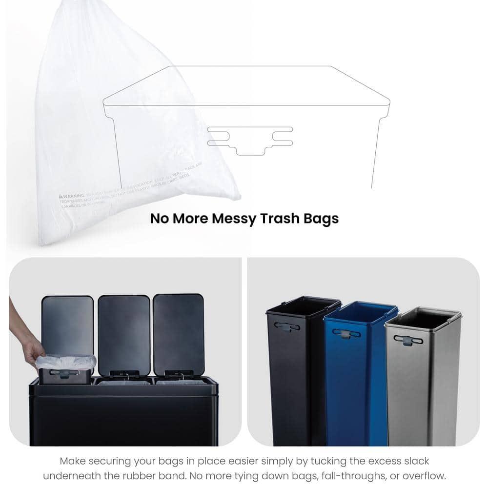 Black Stainless Steel 15.8 Gal. Step-On Kitchen Trash Can with Three Compartments