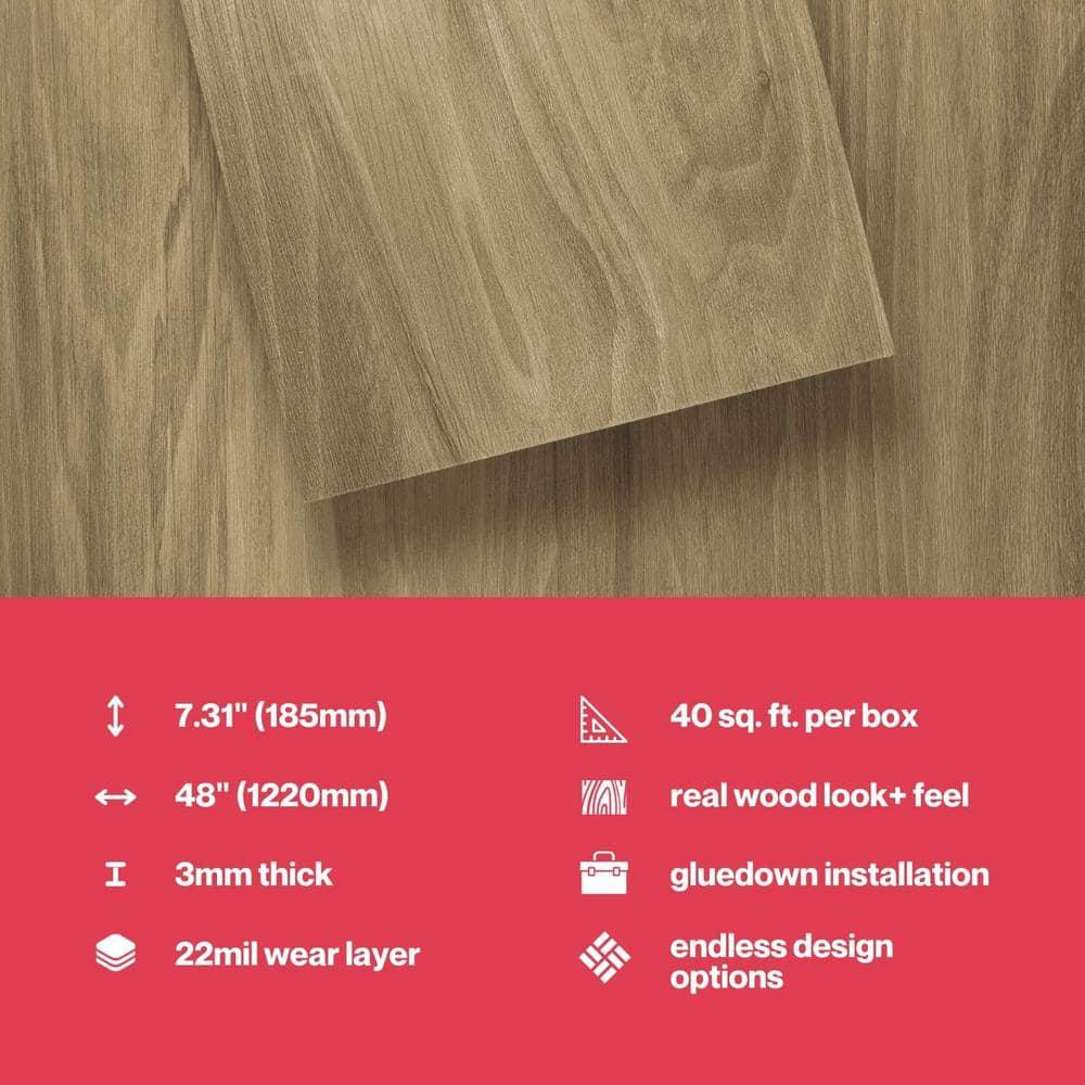 Lucida USA GlueCore Classic 22mil x 7.3" W x 48" L Glue Down Vinyl Tile Flooring