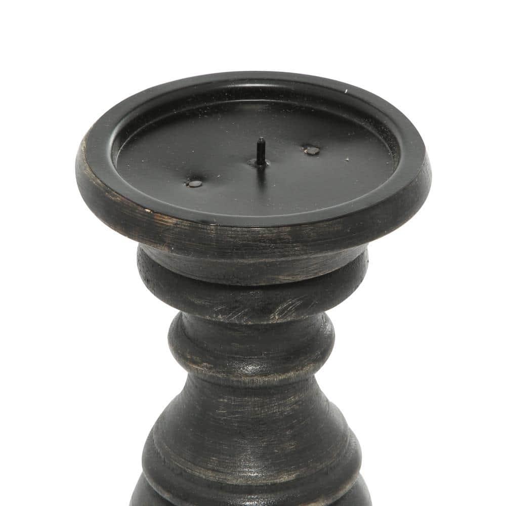 DecMode 3 Candle Black Mango Wood Distressed Turned Pillar Candle Holder, Set of 3