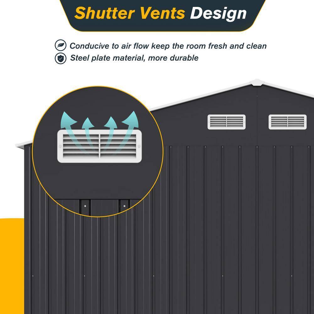 HOGYME 8' x 10' Large Outdoor Metal Storage Shed, Galvanized Steel Garden Tool Shed with Sliding Double Lockable Doors, 4 Vents for Backyard Patio Lawn, Carbon Black