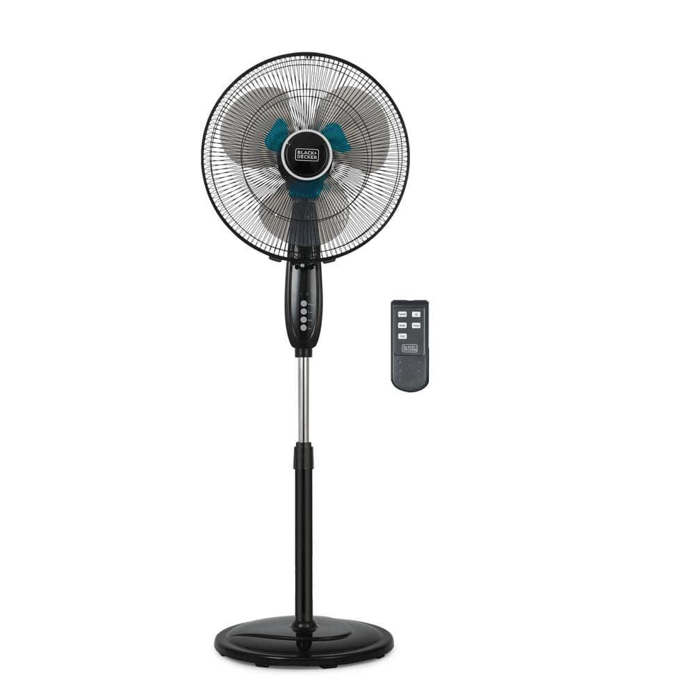 BLACK+DECKER 3-Speed 60-Watt 16-In. Dual-Blade Oscillating Stand Fan with Remote, BFSD116B