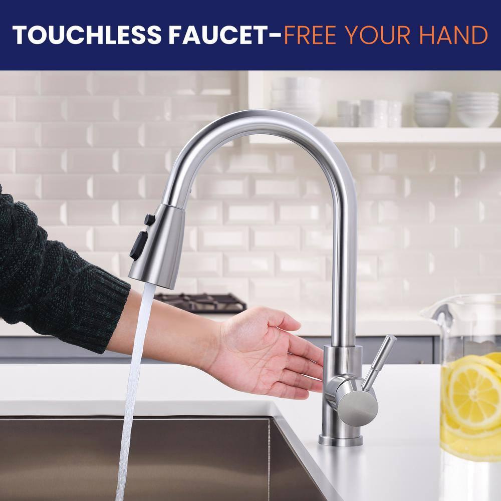 ARCORA Stainless SteelSingle Handle Pull-Down Sprayer Kitchen Faucet Set with Touchless Sensor