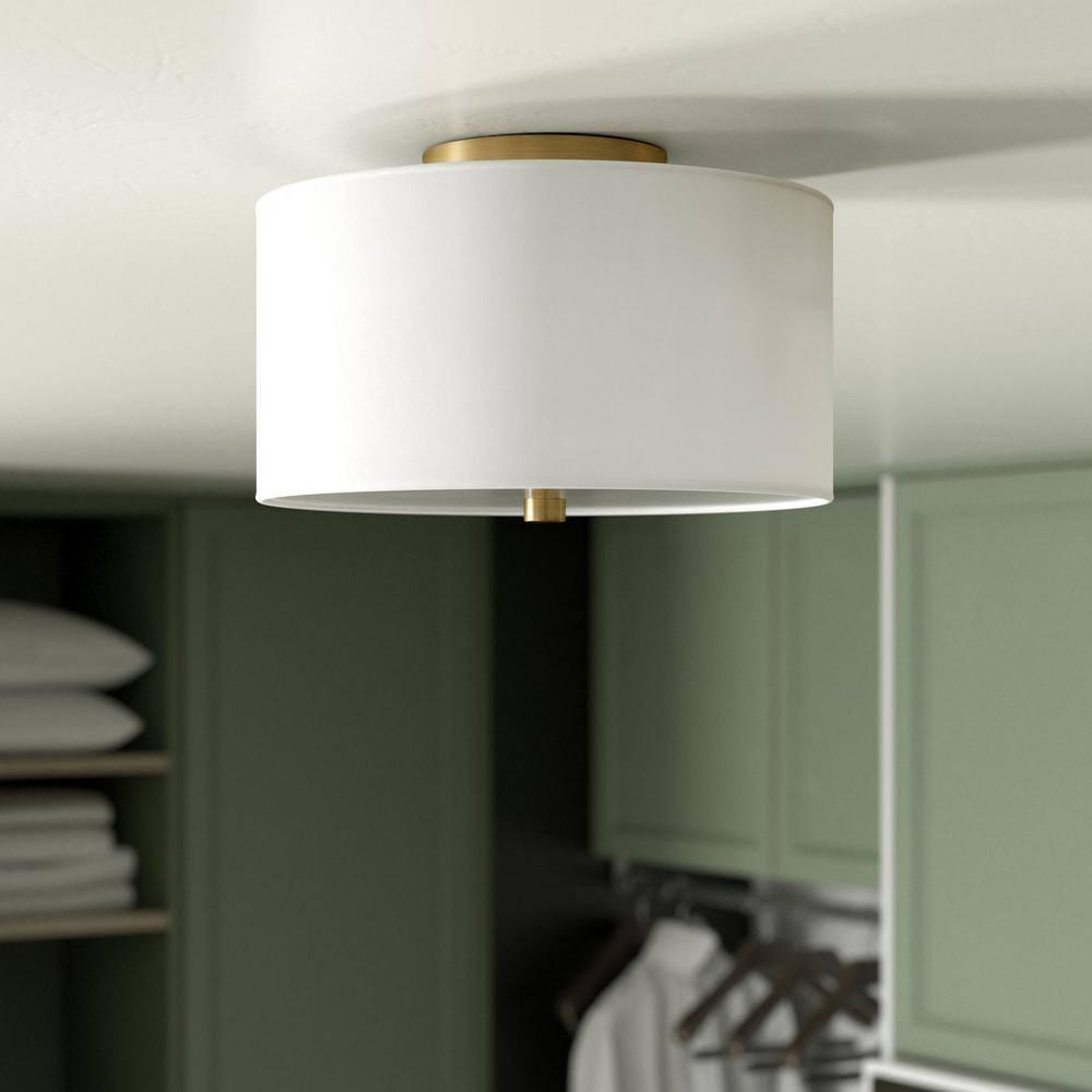 Evelyn&Zoe Ellis 12" Flush Mount with Fabric Shade in Brass/White