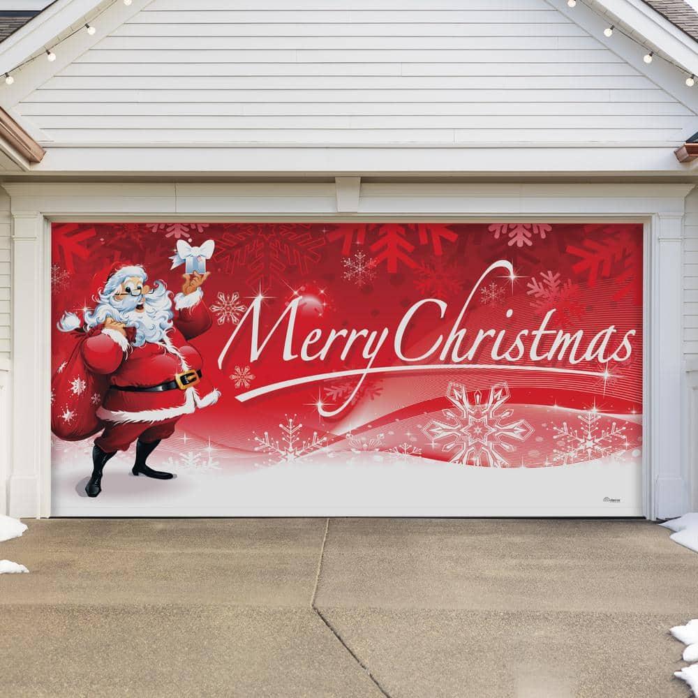 Garage Door Banner Cover 7 x 16 ft, Merry Christmas Santa Claus Carring Gifts Christmas Garage Door Decorations Holiday Christmas Backdrop Decor for Winter New Year Xmas Party