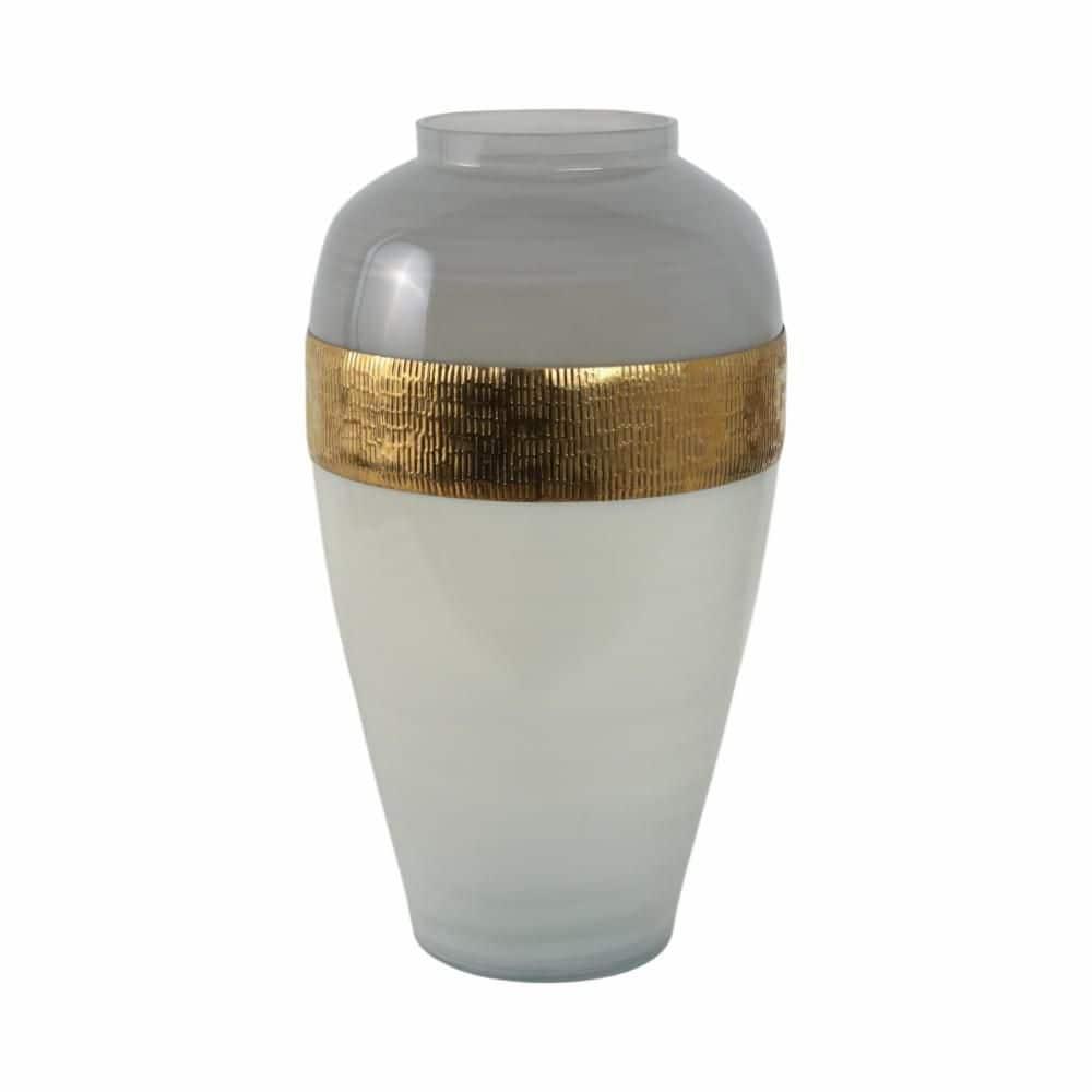 Sagebrook Home Glass 21"h Ginger Vase with  Brass Band, White