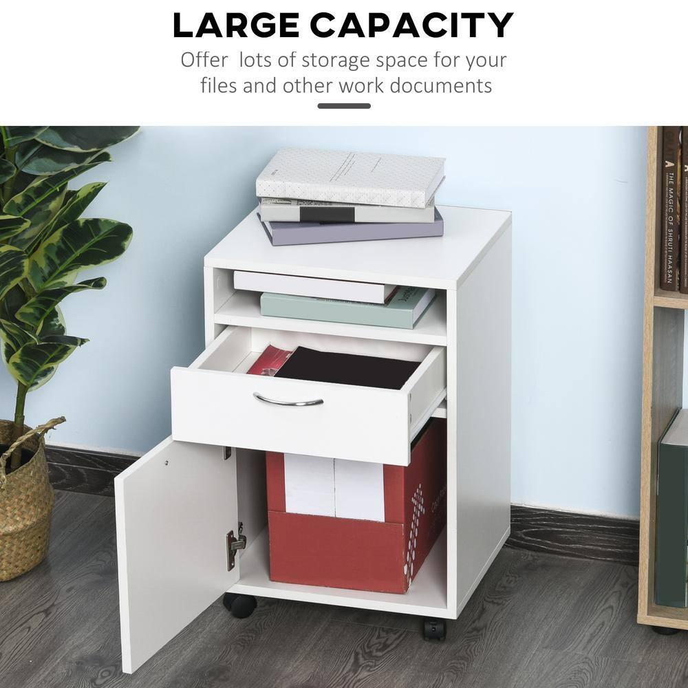 Mobile Storage Cabinet Organizer with Drawer and Cabinet, Printer Stand with Castors in White