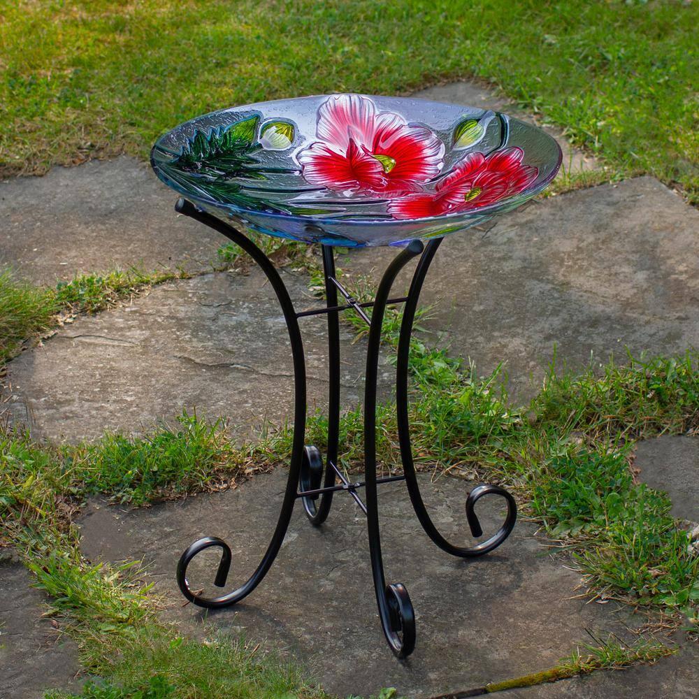 Northlight Seasonal 21" Butterfly and Carnations Hand Painted Glass Outdoor Birdbath