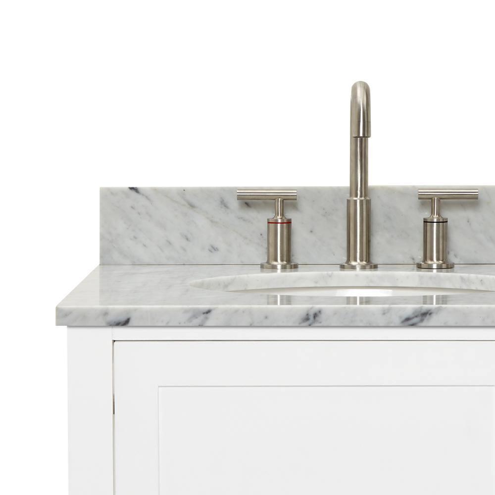 Bayhill 60 in. W x 22 in. D x 35.25 in. H Double Freestanding Bath Vanity in White with Carrara White Marble Top