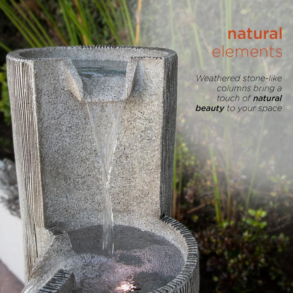 41" Resin Outdoor Tiering Column Zen Fountain with LED Lights Gray - Alpine Corporation