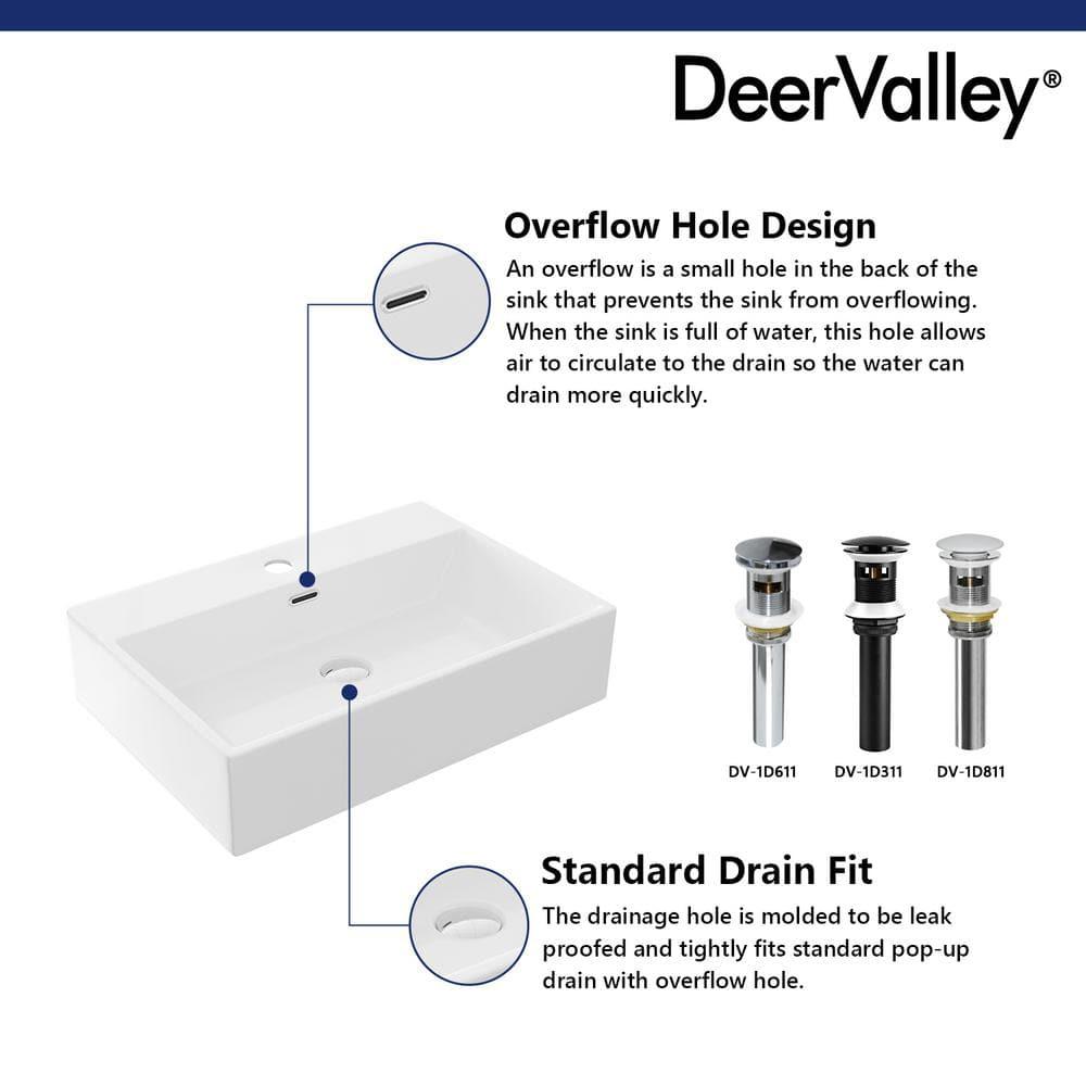 Ceramic White Rectangular Single Faucet Hole 24 in Console Bathroom Sink with Overflow