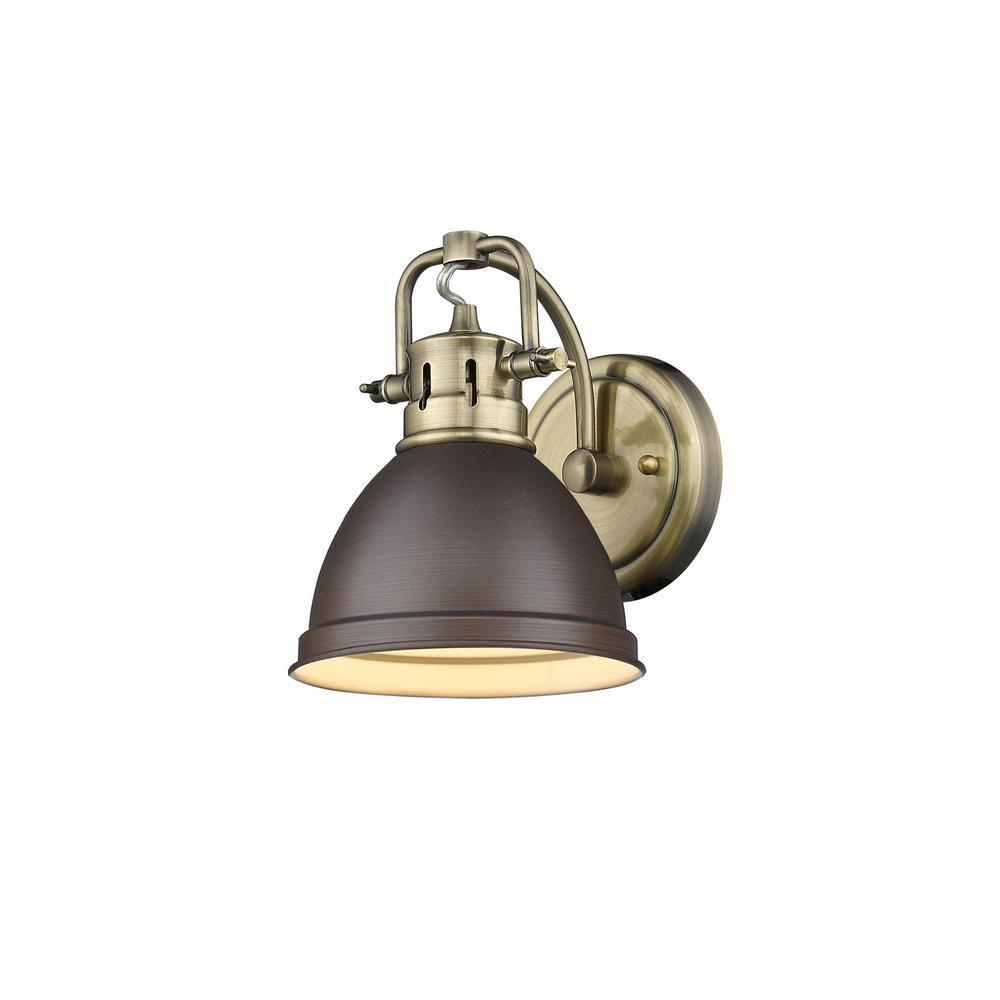 Golden Lighting Duncan 1-Light Wall Sconce in Aged Brass with Rubbed Bronze