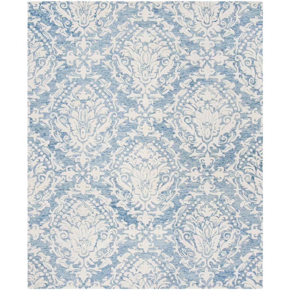 SAFAVIEH Blossom Kestrel Damask Area Rug, Blue/Ivory, 9' x 12'