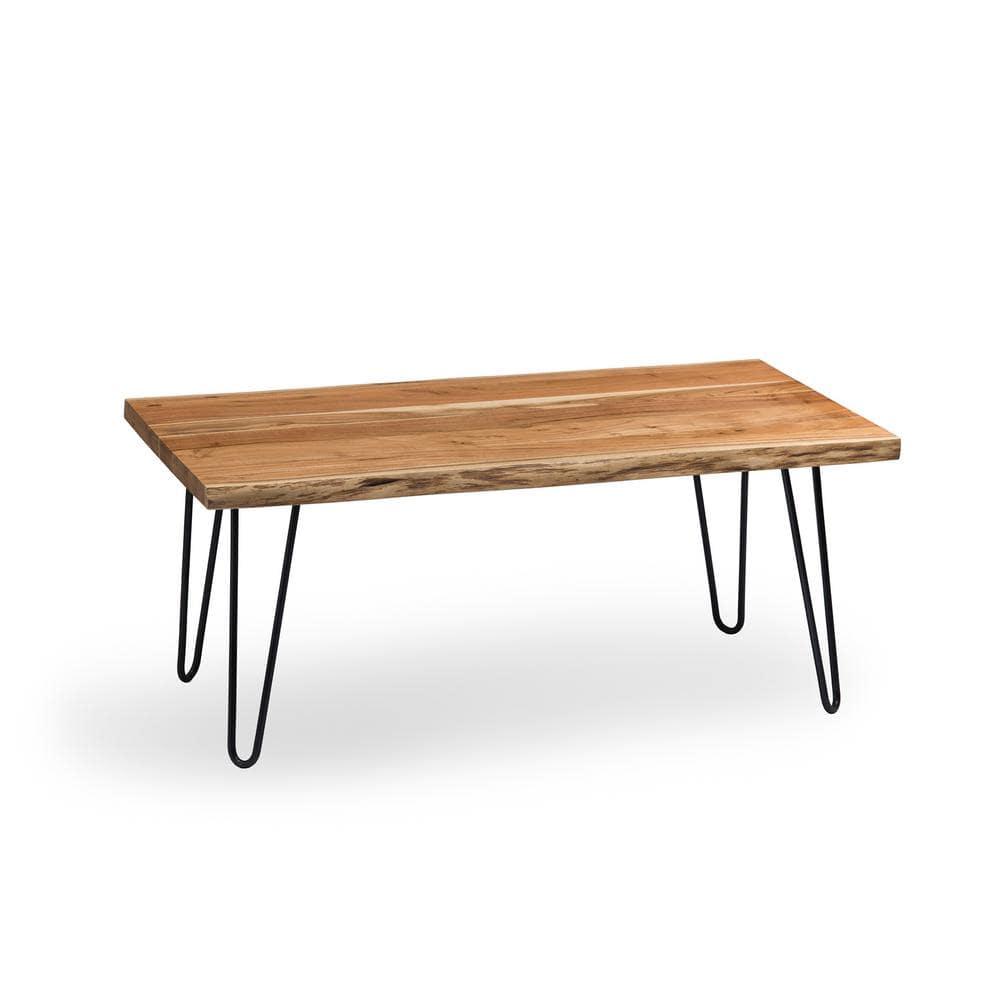 Alaterre Furniture 48" Hairpin Natural Brown Live Edge Large Coffee Table: Acacia Wood, Nylon Floor Protectors