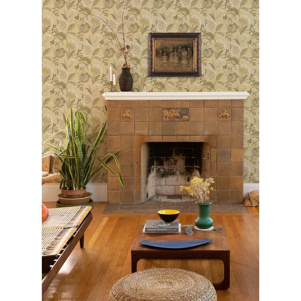 Chesapeake Bohemian Mustard Jacobean Wallpaper, 20.5-in by 33-ft