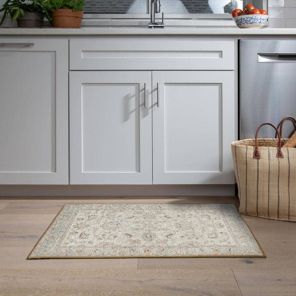 GelPro NeverMove Machine Washable Traditional Jordan Oatmeal Area Rug
