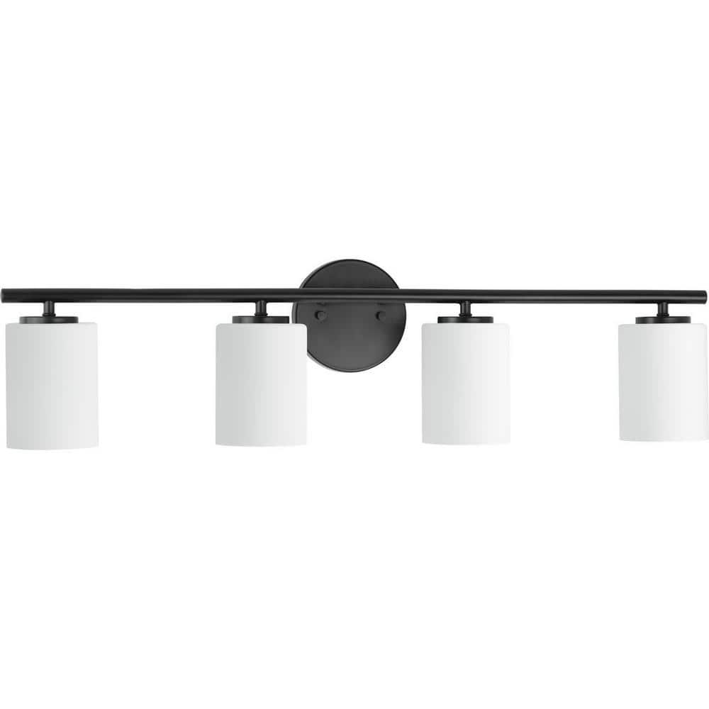 Progress Lighting Replay 4-Light Bath Vanity, Textured Black, Porcelain Shade