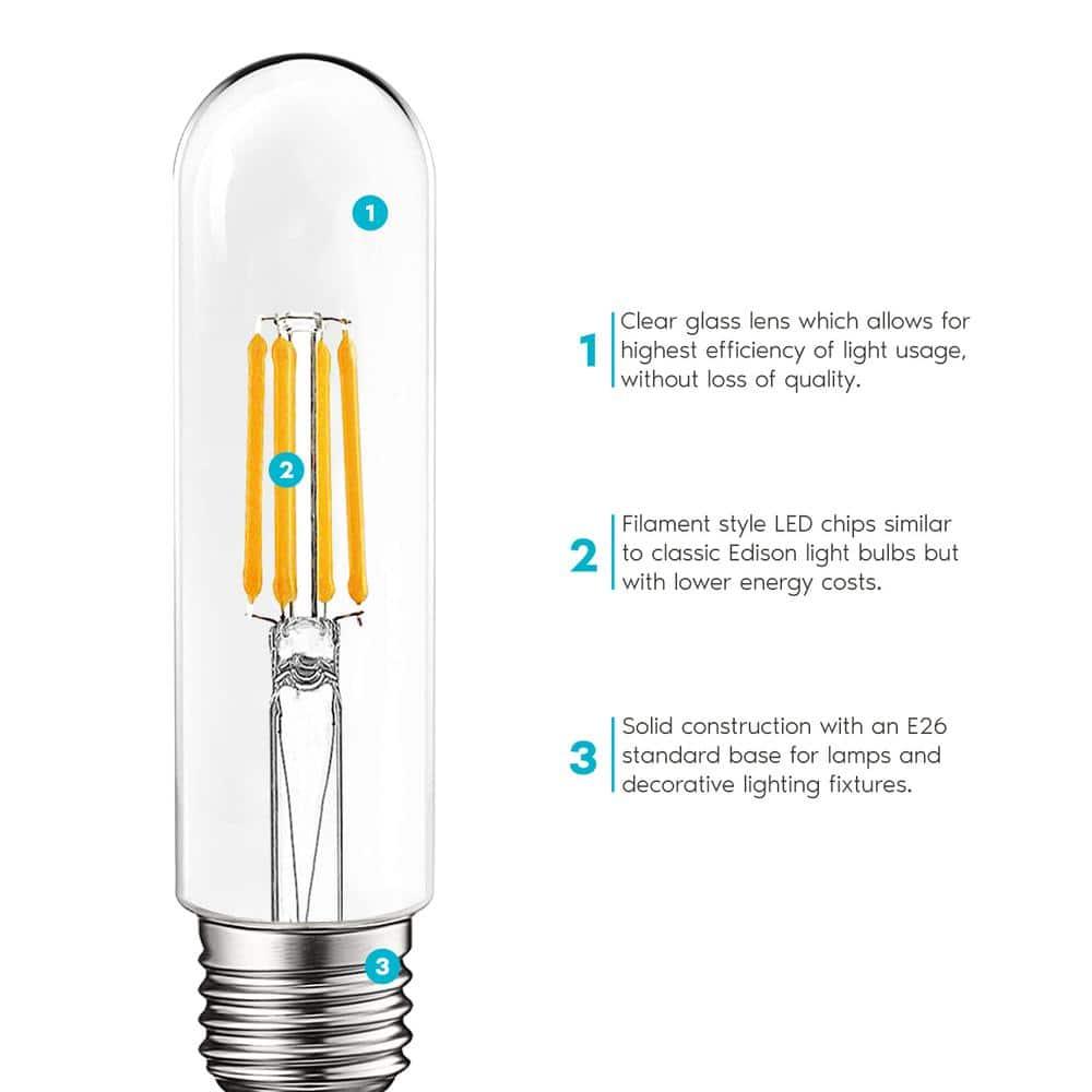 Luxrite 6-Pack T10 LED Bulb 5W=60W 3000K Soft White Edison Bulb 500 Lumens Tubular Light Bulb Damp Rated UL Listed E26