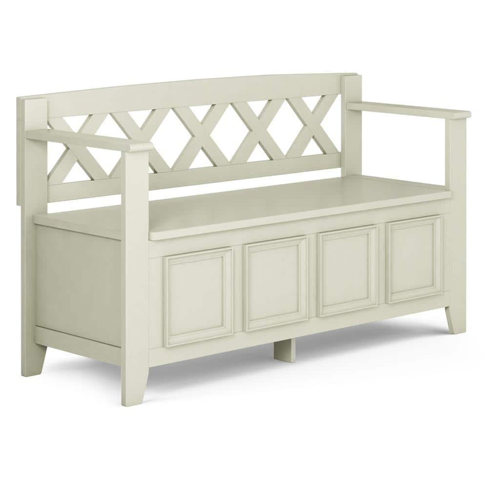 Simpli Home Amherst 48"W Solid Wood Entryway Storage Bench with Lift-Top Lid and Dual Compartments