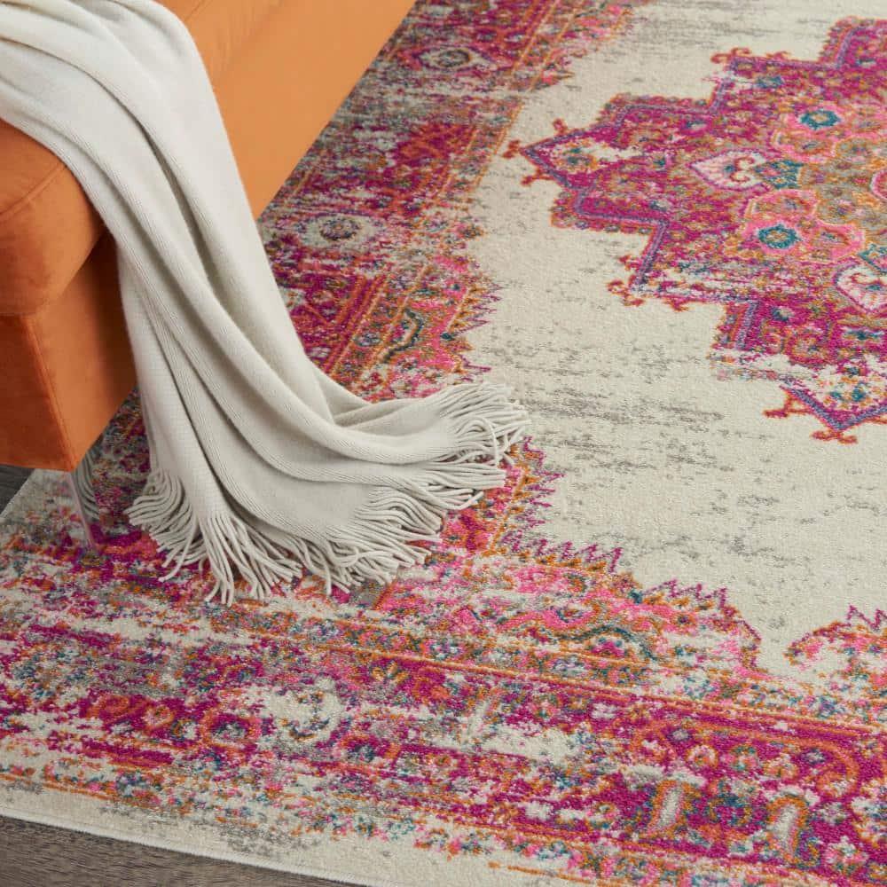 Nourison Passion Medallion Bohemian Indoor Rug Ivory/Fuchsia 5'3" x 7'3"