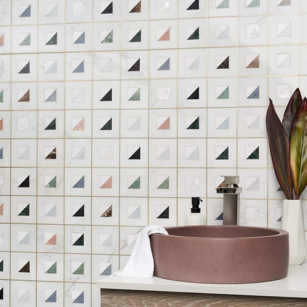 Freya Multicolor 12'' W x 12'' L Marble and Brass Mosaic Wall Tile (1 Sq. Ft. / Sheet)