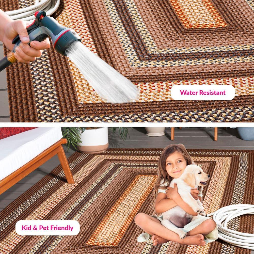 SAFAVIEH Braided Angel Bordered Machine Washable Reversible Area Rug, Brown/Light Brown, 2' x 3'