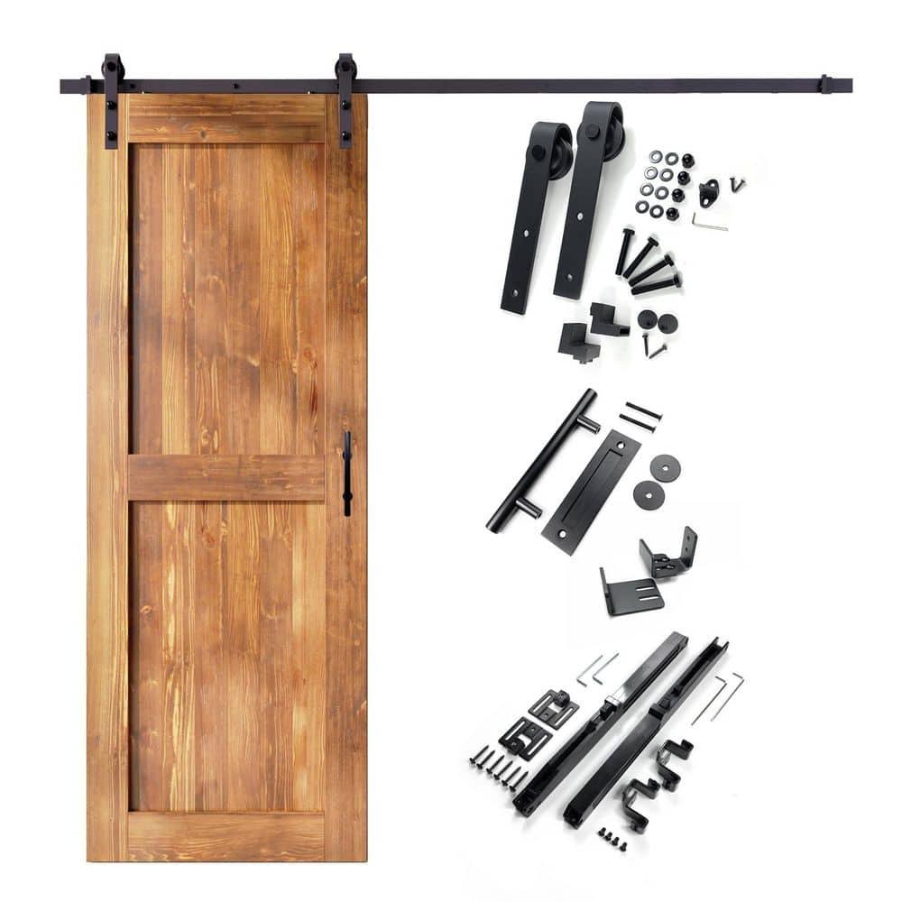 Homacer H Design Color Solid Pine Wood Unassembled Door with Black Rustic Installation Hardware Kit