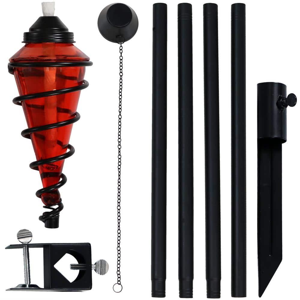 Sunnydaze Outdoor Adjustable Height Glass and Metal Swirl Patio and Lawn Torch Set - Red - 2pk