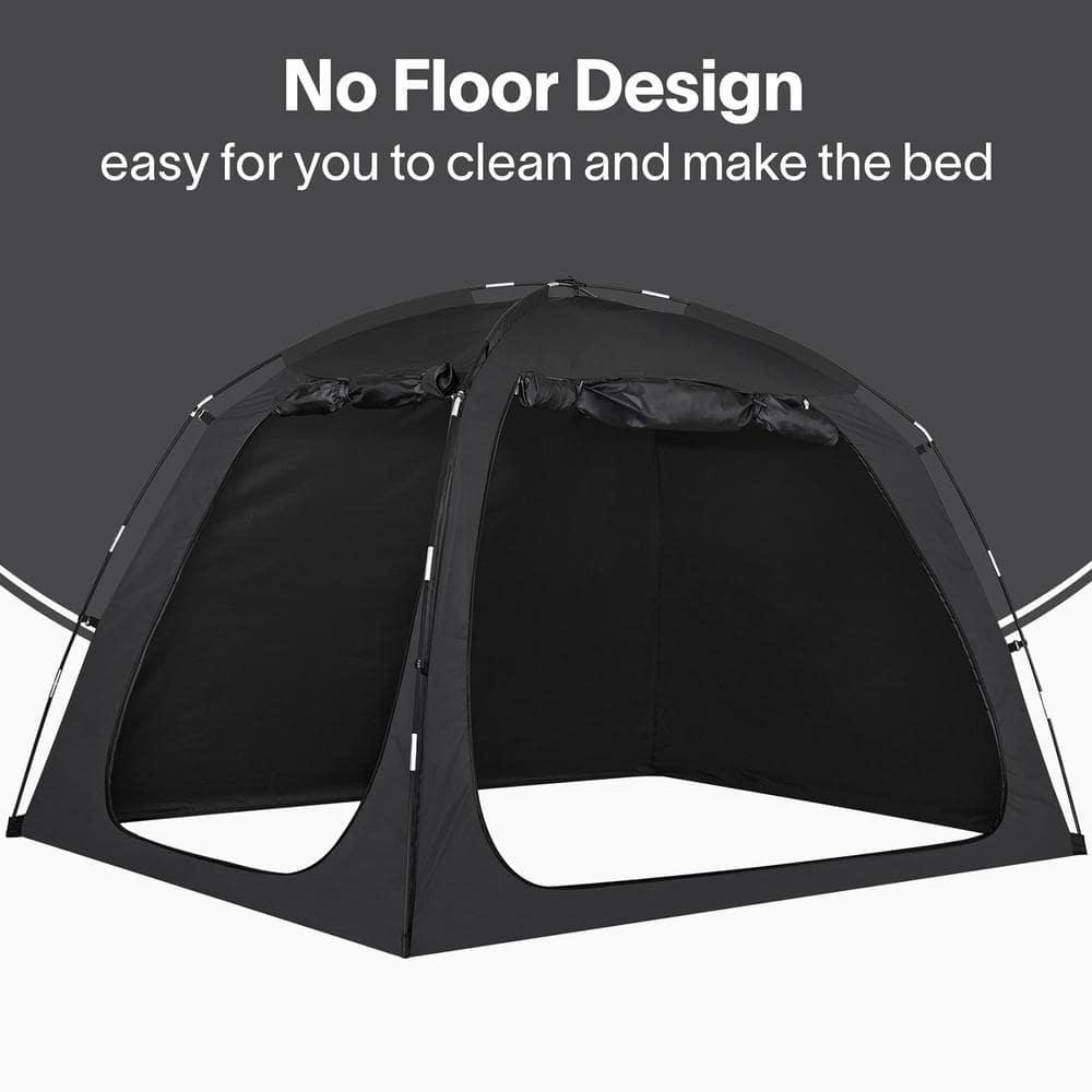 EighteenTek Bed Tent Canopy With Light Strip - Pop Up Privacy Sleeping Tent with 2 Doors, Light Reducing & Breathable Design, Portable Frame, Black