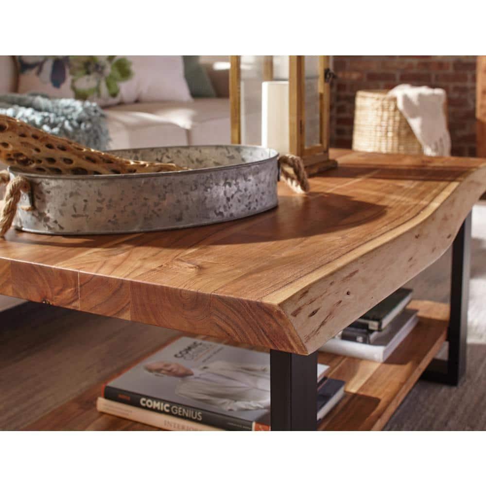 Alpine Live Edge Wood Coffee Table Natural - Alaterre Furniture: Acacia Sofa Table, Metal Legs, Rectangular