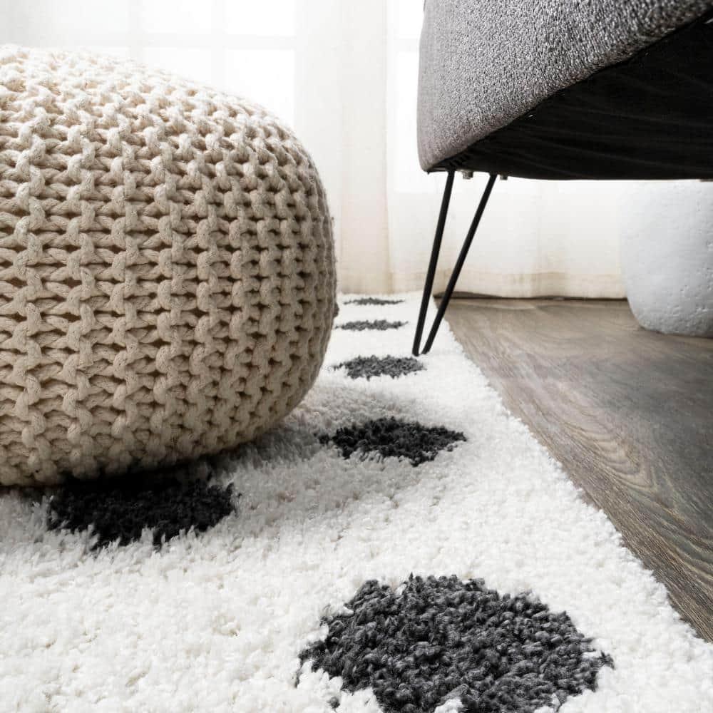 2'x10' Pere Modern Charcoal Dot Shag Runner Rug, White - JONATHAN Y