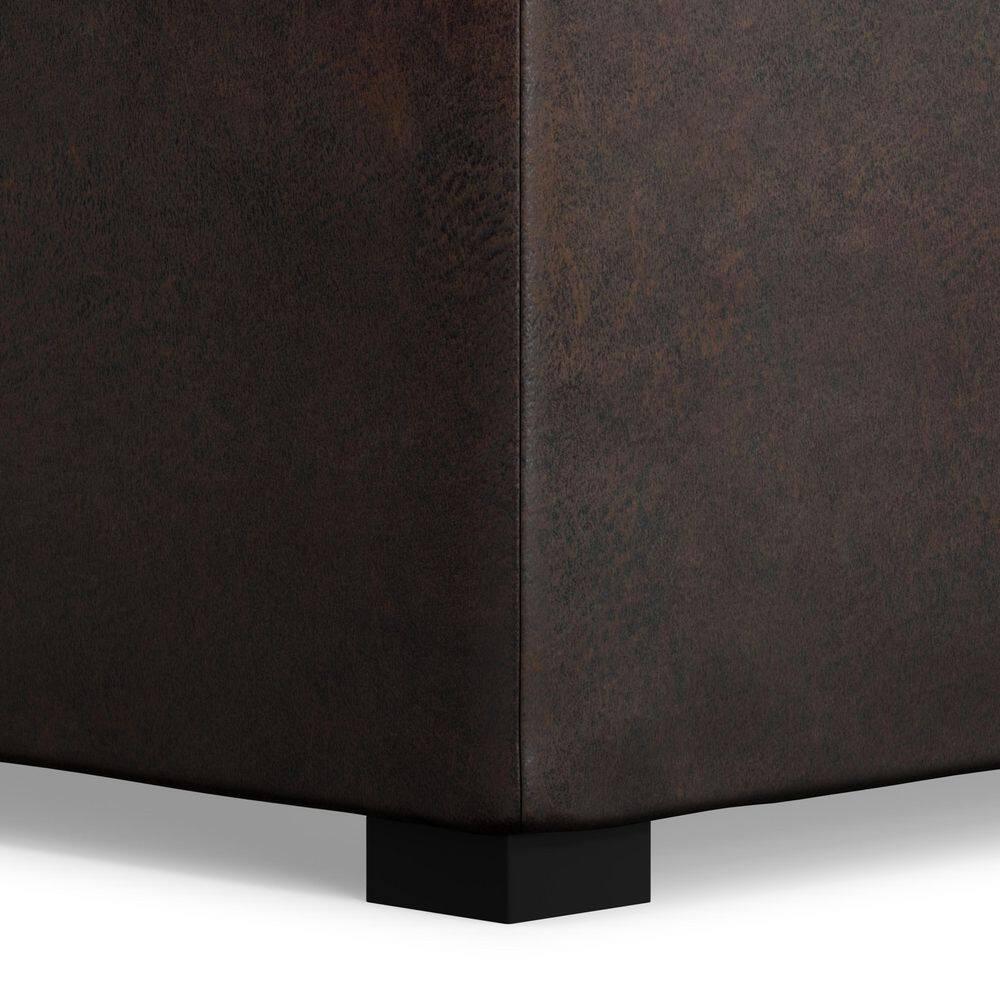 Simpli Home Avalon 35"W Upholstered Square Coffee Table Storage Ottoman with Flip-Over Trays