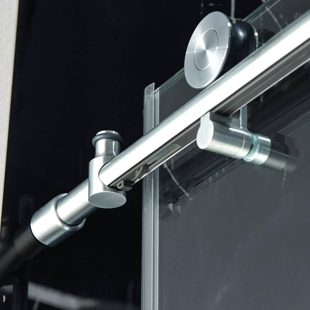 WoodBridge Frameless Single Sliding Shower Doors, 56-60" W X 62" H With 5/16" Clear Tempered Glass And Explosion-Proof Film MSDF6062-C