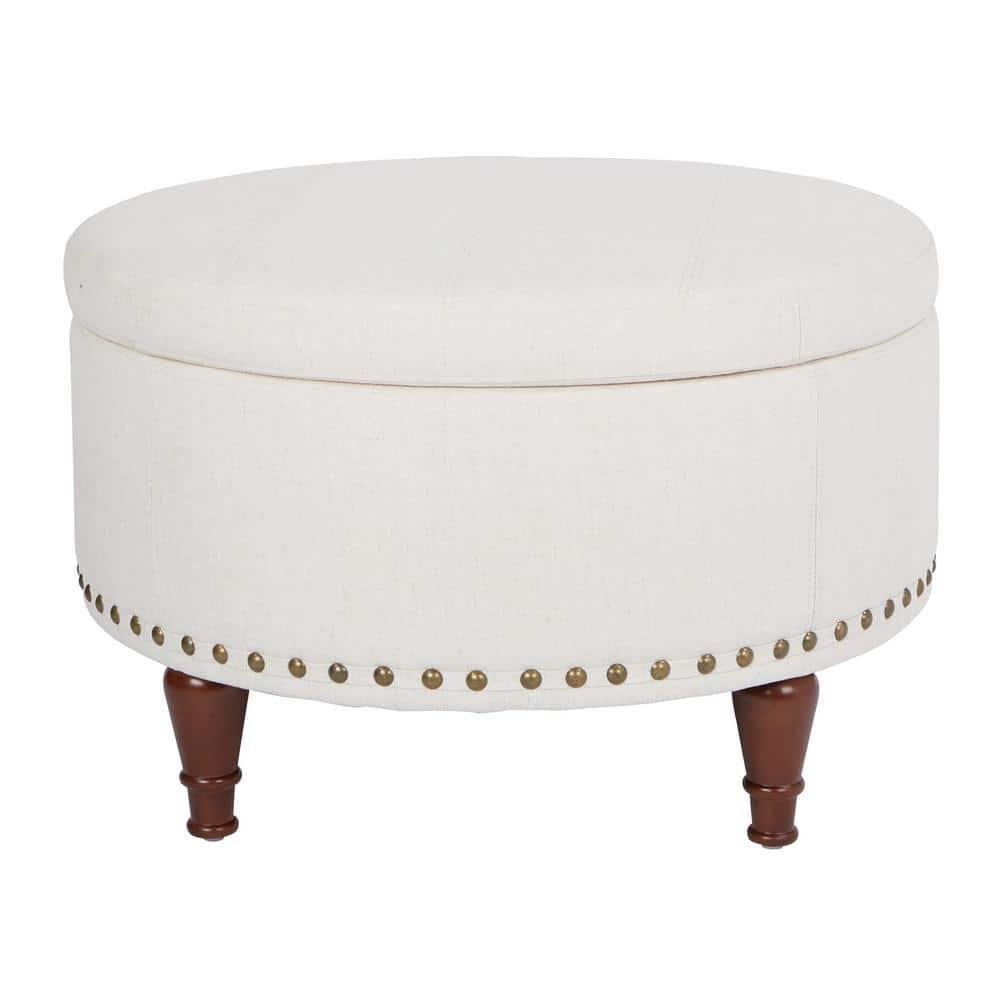Alloway Storage Ottoman Linen - OSP Home Furnishings: Mid-Century Modern Footstool, Wood Frame