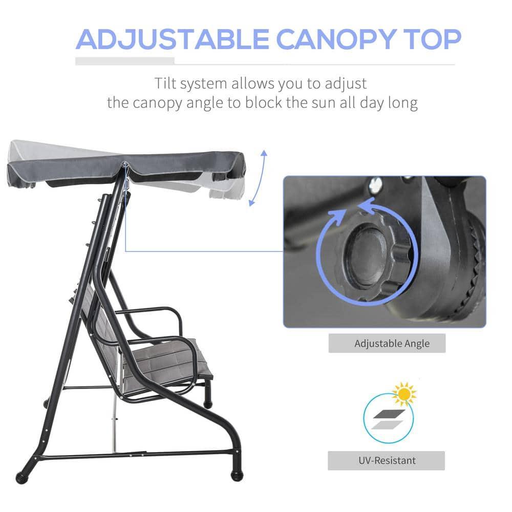 Outsunny 3-Seater Porch Swing Outdoor Swing Chair Patio Bench for Deck with Adjustable Canopy, Padded Sling Fabric Seat