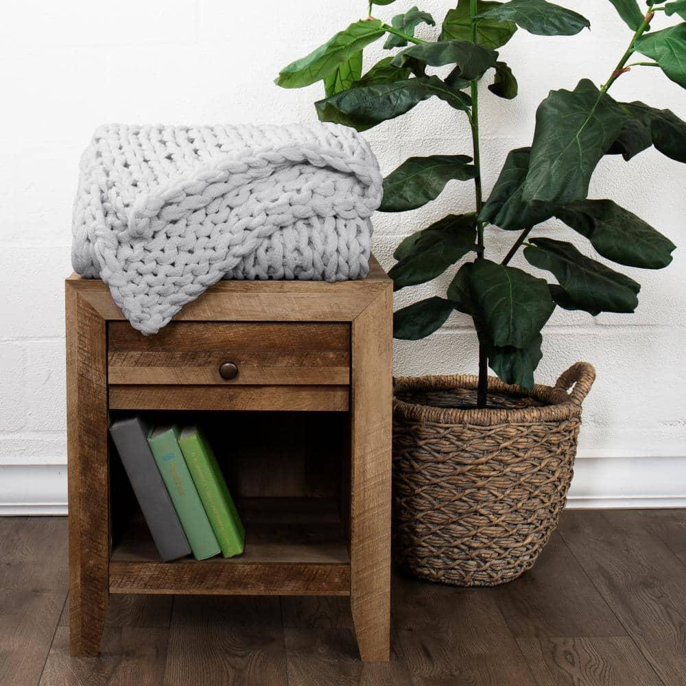 Comfort Canopy - Throw Blanket, Light Gray Chunky Soft Acrylic Hand-Knit