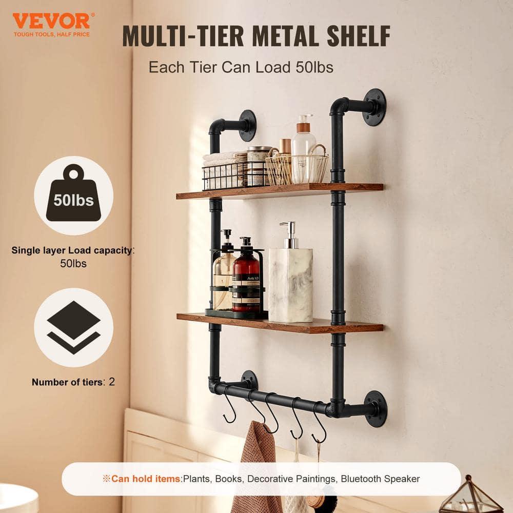 Williston Forge Industrial Pipe Shelf 2 Tier 24x7.87in Wall-Mount for Kitchen Bedroom