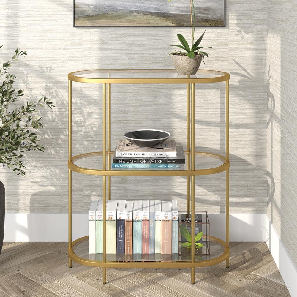Evelyn&Zoe Leif 30'' Wide Oval Bookcase, Brass